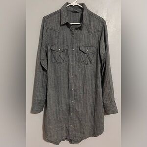 Wrangler Indigo Herringbone Western Shirt Dress M Pearl Snap Cowgirl New Sample